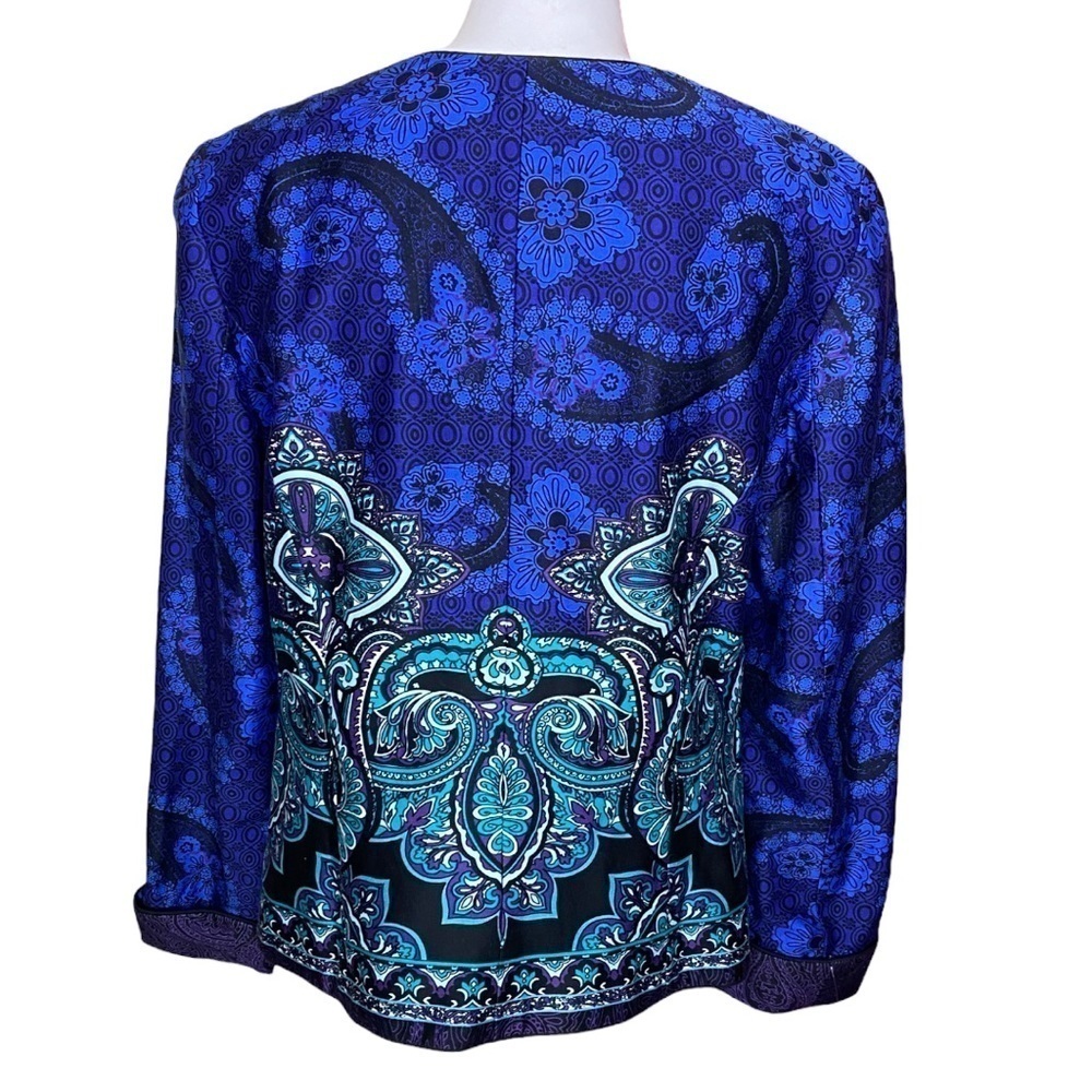 COLDWATER CREEK Blazer Symmetrical Paisley Floral Open Front Cotton Size 10 - Picture 3 of 8